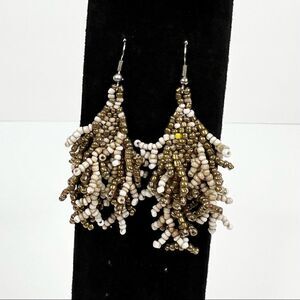 𝅺bronze and Brown Beaded Long Fringe Dangle Earrings